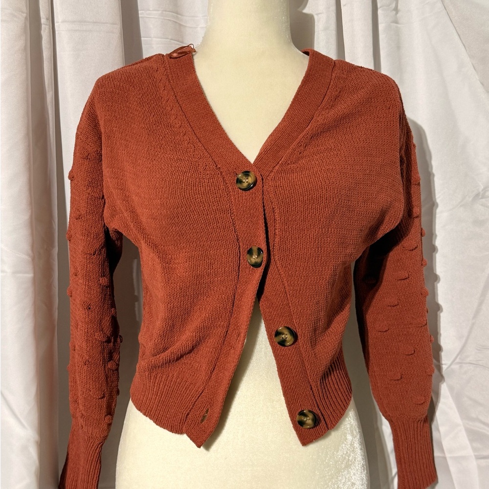 moon & madison Terracotta Cardigan with Button Accent